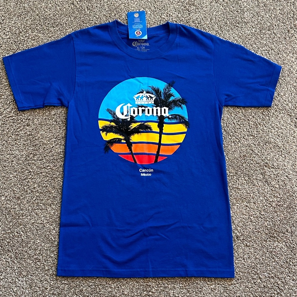 Corona Palm Trees Blue T Shirt - Cancun Mexico - Adult Small - NWT